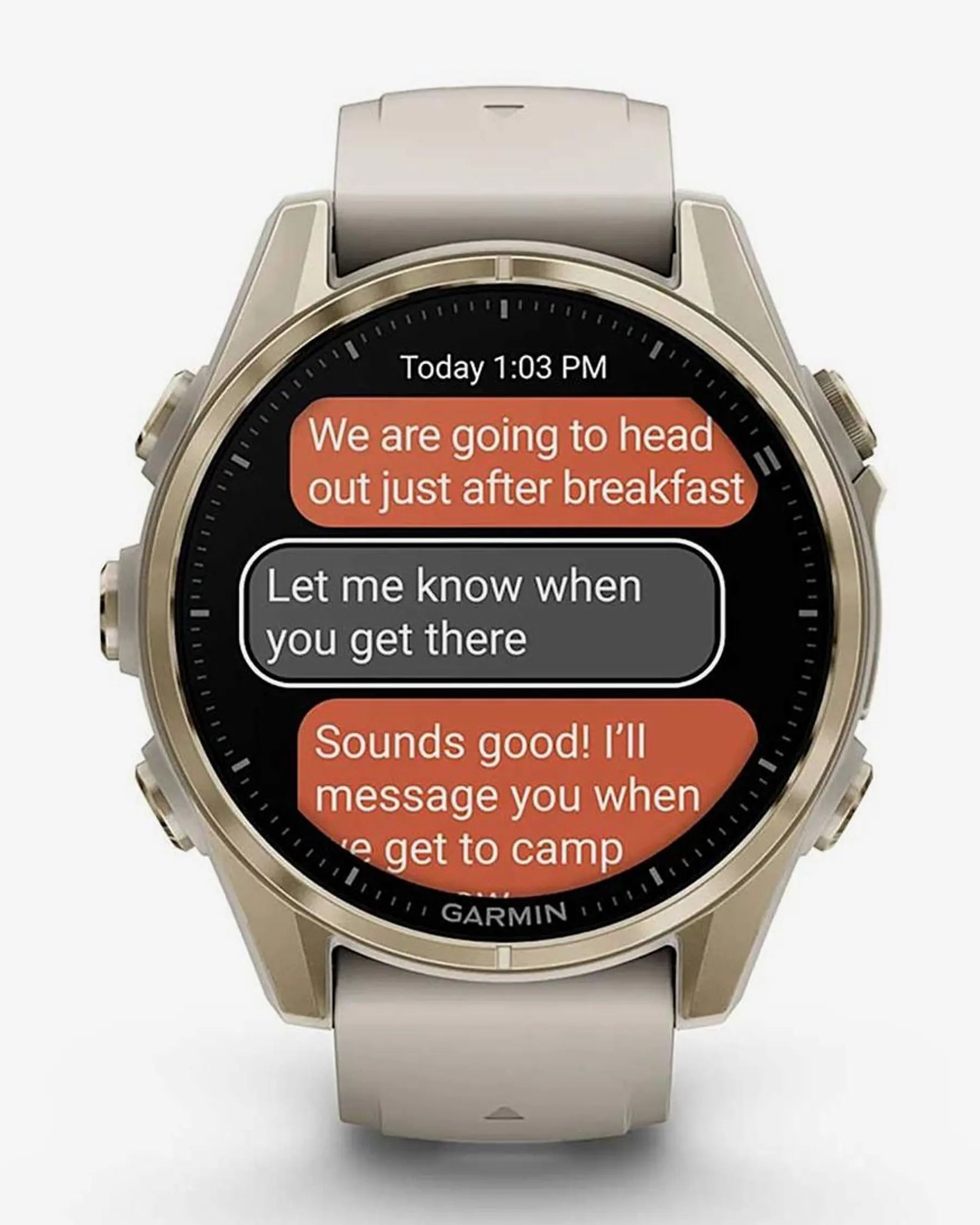 Garmin Fenix 8 AMOLED Zafiro 43 mm dorado correa beige